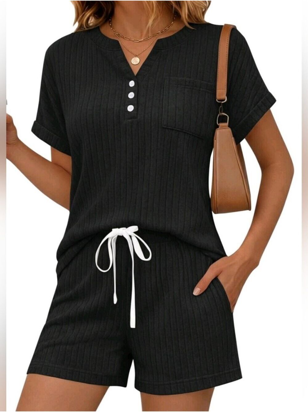 Yousify Black Textured 2 Piece Lounge Set Size Medium New With Tag